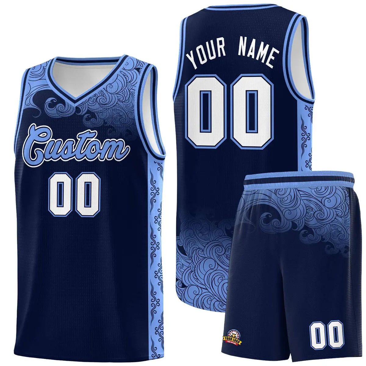 Navy Cloud Pattern Sports Sets Uniform Basketball Jersey