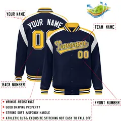 Navy Color Block Full-Snap Varsity Letterman Jacket 2