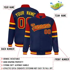 Navy Color Block Full-Snap Varsity Letterman Jacket 2