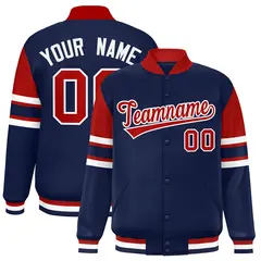 Navy Color Block Full-Snap Varsity Letterman Jacket