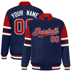 Navy Color Block Full-Snap Varsity Letterman Jacket 1