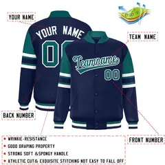 Navy Color Block Full-Snap Varsity Letterman Jacket 2