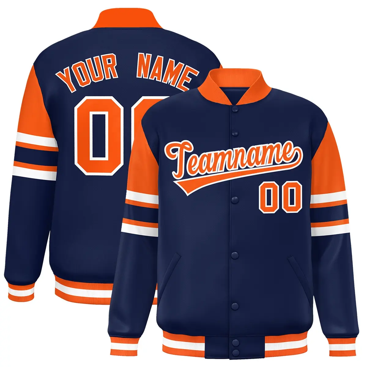 Navy Color Block Full-Snap Varsity Letterman Jacket