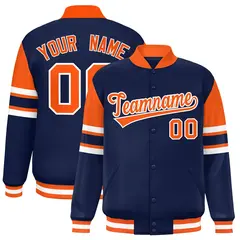 Navy Color Block Full-Snap Varsity Letterman Jacket 1