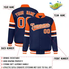 Navy Color Block Full-Snap Varsity Letterman Jacket 2