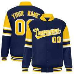 Navy Color Block Full-Snap Varsity Letterman Jacket 1