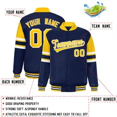 Navy Color Block Full-Snap Varsity Letterman Jacket 2