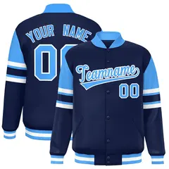 Navy Color Block Full-Snap Varsity Letterman Jacket 1