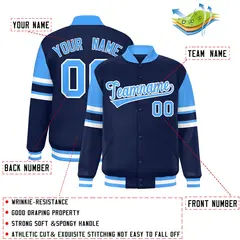 Navy Color Block Full-Snap Varsity Letterman Jacket 2