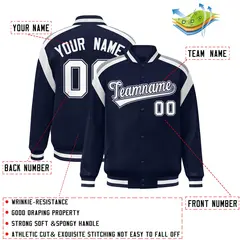 Navy Color Block Full-Snap Varsity Letterman Jacket 2