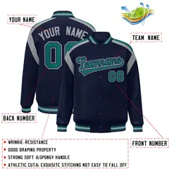 Navy Color Block Full-Snap Varsity Letterman Jacket 2
