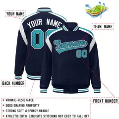 Navy Color Block Full-Snap Varsity Letterman Jacket 2