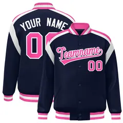 Navy Color Block Full-Snap Varsity Letterman Jacket 1