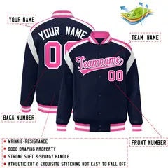 Navy Color Block Full-Snap Varsity Letterman Jacket 2