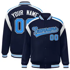 Navy Color Block Full-Snap Varsity Letterman Jacket 1