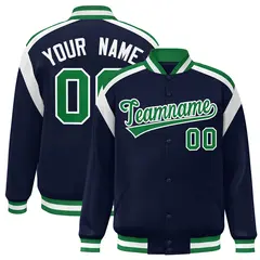 Navy Color Block Full-Snap Varsity Letterman Jacket 1
