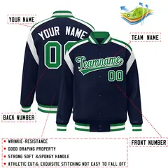 Navy Color Block Full-Snap Varsity Letterman Jacket 2
