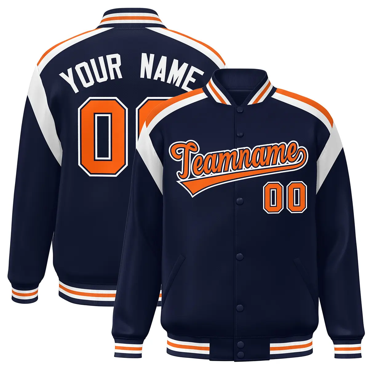 Navy Color Block Full-Snap Varsity Letterman Jacket
