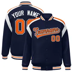 Navy Color Block Full-Snap Varsity Letterman Jacket 1