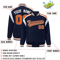 Navy Color Block Full-Snap Varsity Letterman Jacket 2
