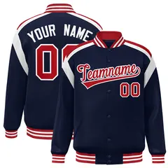 Navy Color Block Full-Snap Varsity Letterman Jacket 1