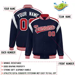 Navy Color Block Full-Snap Varsity Letterman Jacket 2