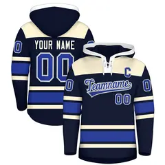 Navy Cream Lace-Up Neck Raglan Hockey Hoodie Jersey 1