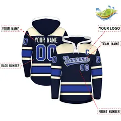 Navy Cream Lace-Up Neck Raglan Hockey Hoodie Jersey 2