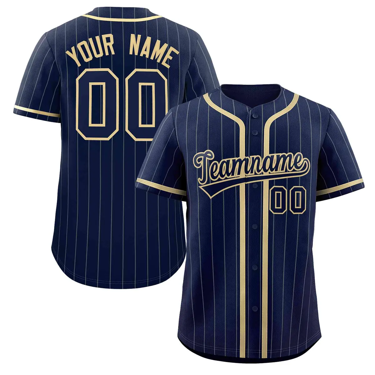 Navy Cream-Light Gray Stripe Full Button Baseball Jersey