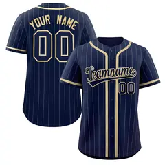 Navy Cream-Light Gray Stripe Full Button Baseball Jersey 1