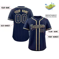 Navy Cream-Light Gray Stripe Full Button Baseball Jersey 2