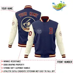 Navy Cream Raglan Full-Snap Varsity Letterman Baseball Jacket 4