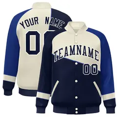 Navy Cream-Royal Color Block Varsity Full-Snap Baseball Jacket