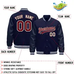 Navy Cream Varsity Jacket with Leather Sleeves Wrinkle-Resistant 2