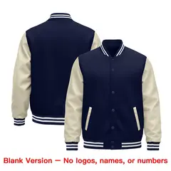 Navy Cream White Raglan Varsity Full-Snap Leather Sleeves Letterman Jacket 5