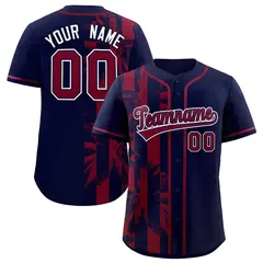 Navy Crimson Coconut Tree Split Baseball Jersey 1