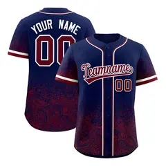 Navy Crimson Floral Gradient Full Button Baseball Jersey 1
