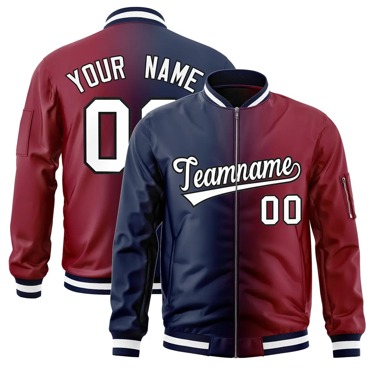 Navy Crimson Gradient Letterman Bomber Jacket