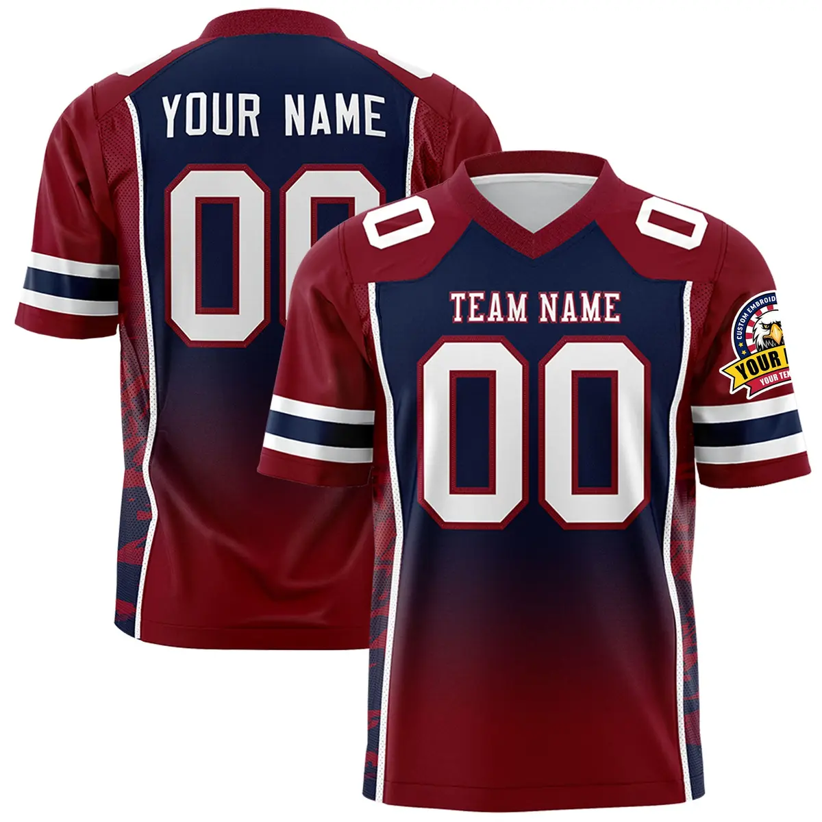 Navy Crimson Gradient Side Pattern Authentic Football Jersey