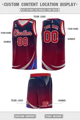 Navy Crimson Gradient Star Graffiti Basketball Jersey 2