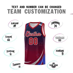 Navy Crimson Gradient Star Graffiti Basketball Jersey 3