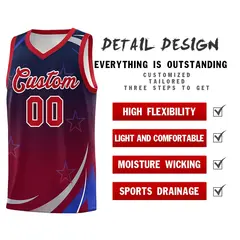 Navy Crimson Gradient Star Graffiti Basketball Jersey 4