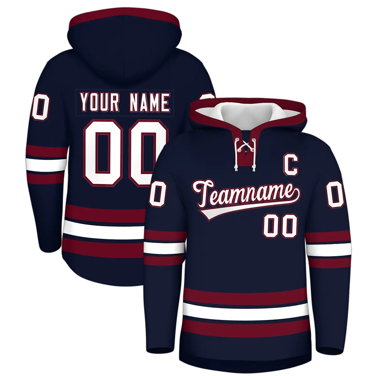 Navy Crimson Lace-Up Neck Hockey Hoodie
