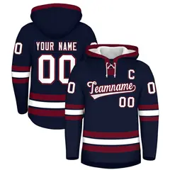 Navy Crimson Lace-Up Neck Hockey Hoodie