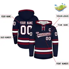 Navy Crimson Lace-Up Neck Hockey Hoodie 2
