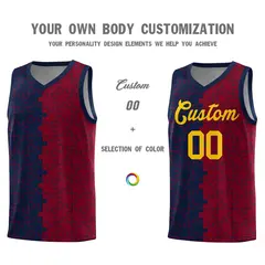 Navy Crimson Puzzle Pattern Splid Basketball Kits 3