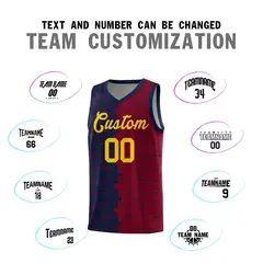 Navy Crimson Puzzle Pattern Splid Basketball Kits 4