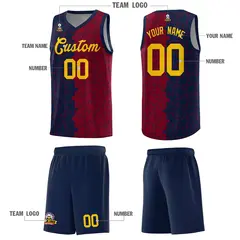 Navy Crimson Puzzle Pattern Splid Basketball Kits 5