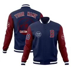 Navy Crimson Raglan Sleeves Full-Snap Varsity Letterman Jacket 1