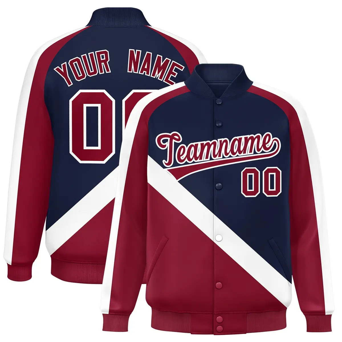 Navy Crimson Raglan Varsity Full-Snap Letterman Baseball Jacket